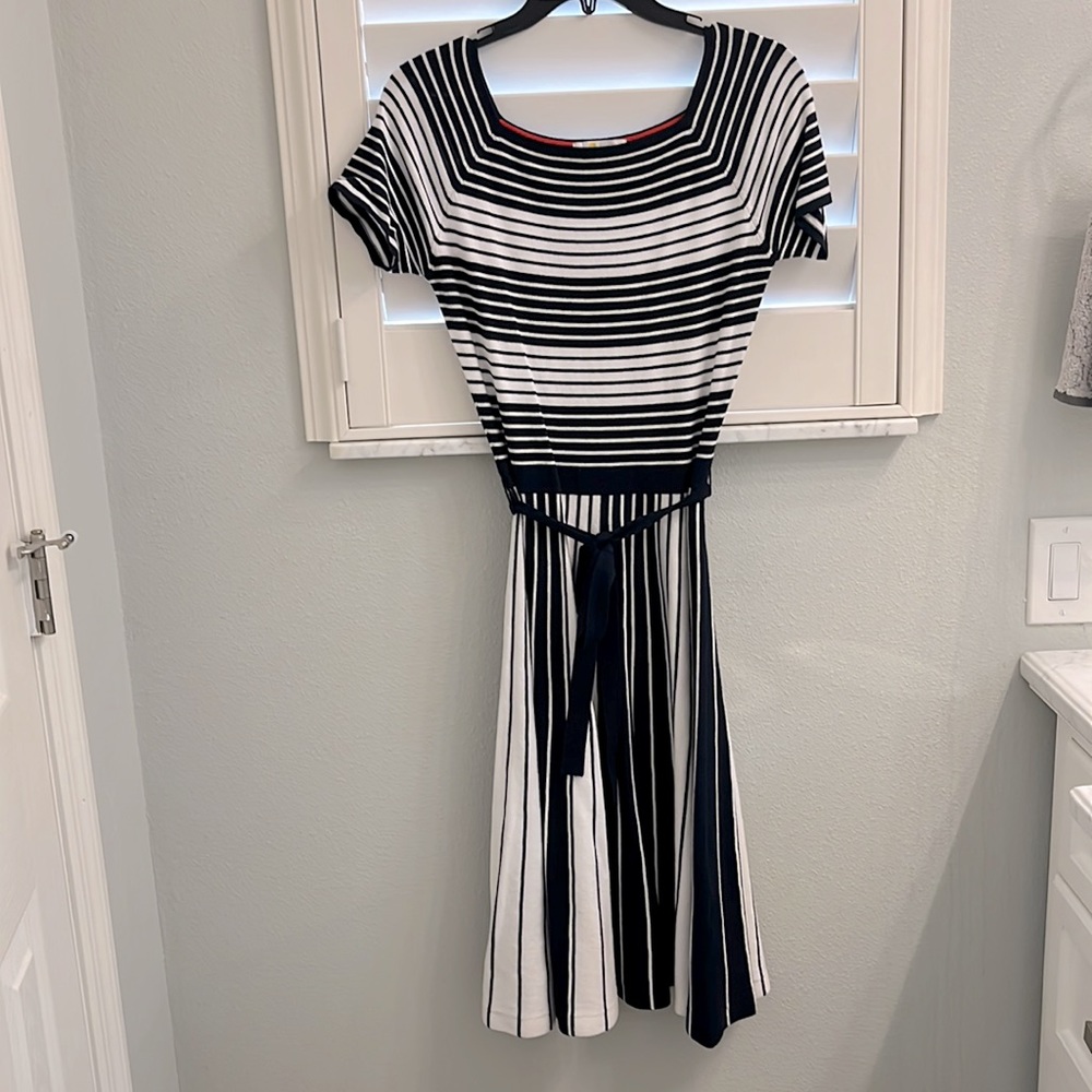 BODEN Womens Aida Black/White Stripe Fit And Flare Dress